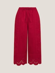 Monsoon Red Orla Broderie Cropped 100% Cotton Trousers - Image 6 of 6
