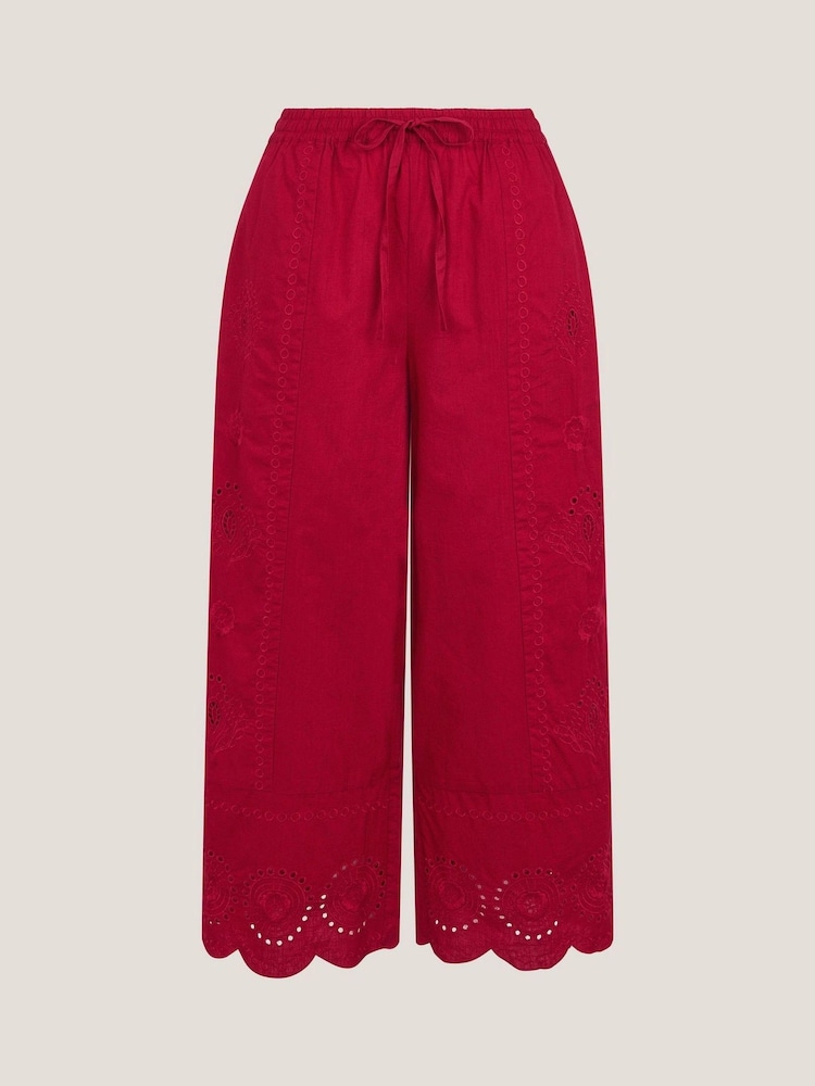 Monsoon Red Orla Broderie Cropped 100% Cotton Trousers - Image 6 of 6