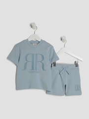 River Island Blue Boys 100% Cotton T-Shirt and Short Set - Image 1 of 5