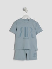 River Island Blue Boys 100% Cotton T-Shirt and Short Set - Image 3 of 5