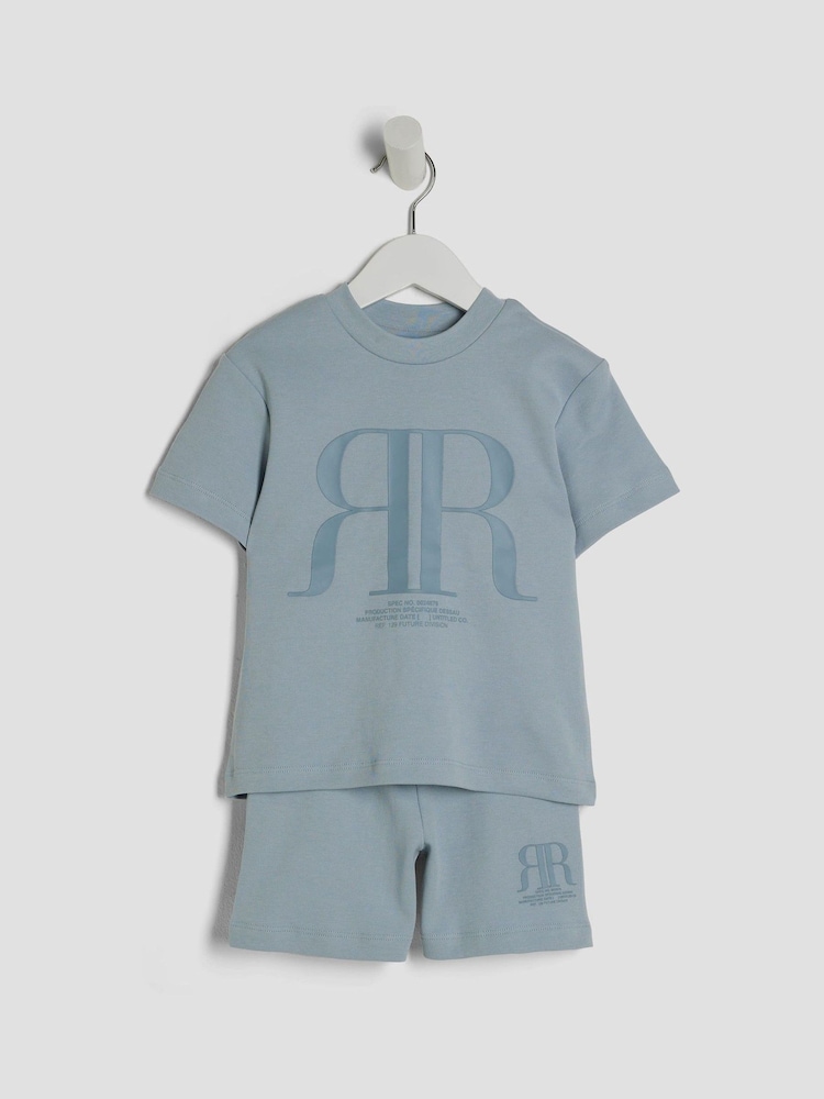 River Island Blue Boys 100% Cotton T-Shirt and Short Set - Image 3 of 5
