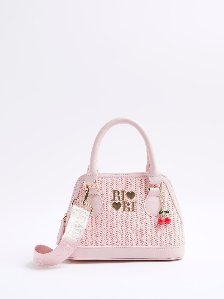 River Island Pink Girls Raffia Cherry Bag - Image 1 of 5