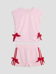 River Island Pink Girls 100% Cotton Mono Bow Shorts Set - Image 1 of 3
