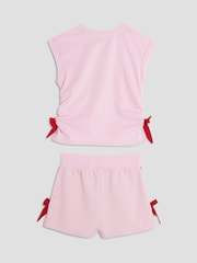 River Island Pink Girls 100% Cotton Mono Bow Shorts Set - Image 2 of 3