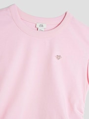 River Island Pink Girls 100% Cotton Mono Bow Shorts Set - Image 3 of 3