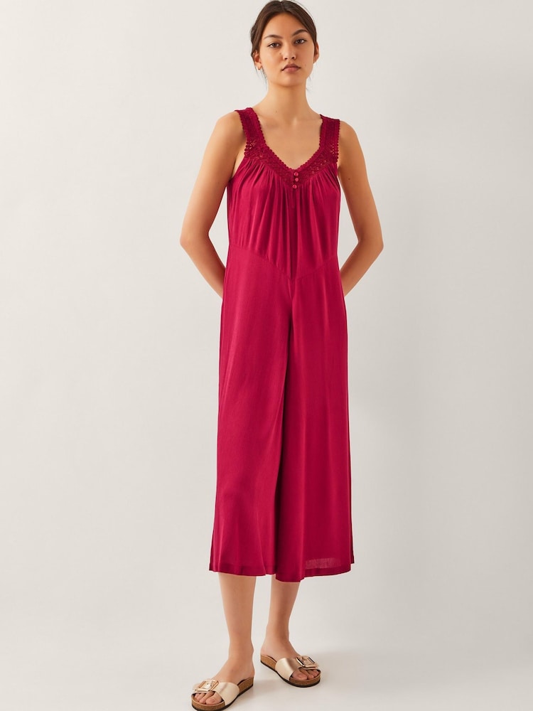 Monsoon Red Rachel Embroidered Wide Leg Jumpsuit - Image 1 of 4