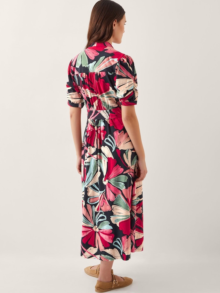 Monsoon Red Jemima Floral Midi Shirt 100% Cotton Dress - Image 2 of 5