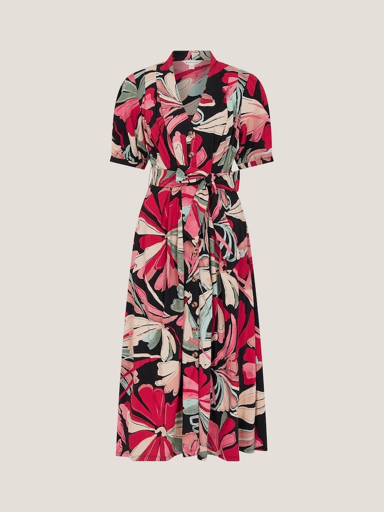 Monsoon Red Jemima Floral Midi Shirt 100% Cotton Dress - Image 5 of 5