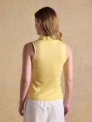 Joules Heidi Lemon Yellow Sleeveless Frill Neck Jersey Top - Image 2 of 6