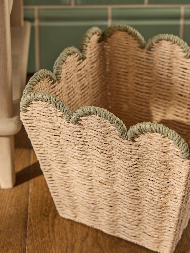 Natural Woven Scallop Square Bin - Image 2 of 2 Natural Woven Scallop Square Bin - Image 2 of 2