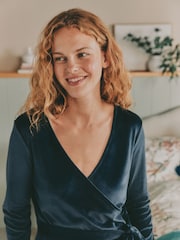 Laura Ashley Navy Cosy Button Through Wrap Pyjamas - Image 4 of 7