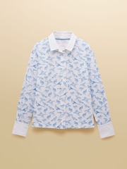 Joules Charlotte Blue Pheasants Printed Jersey Shirt - Image 10 of 10
