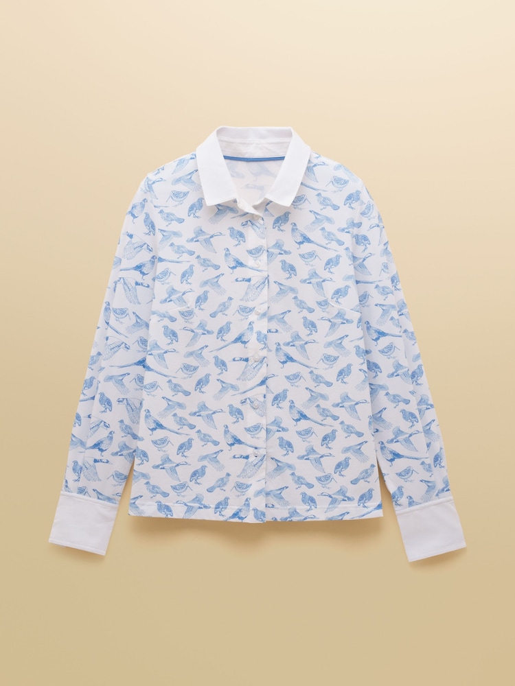 Joules Charlotte Blue Pheasants Printed Jersey Shirt - Image 10 of 10