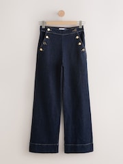 Denim Rinse Gold Button Front Wide Leg Jeans - Image 1 of 3