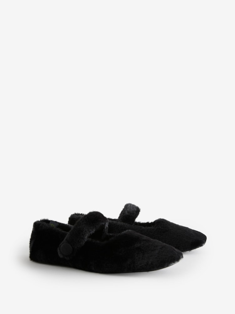 Laura Ashley Black Mary Jane Cosy Fur Slippers - Image 2 of 6