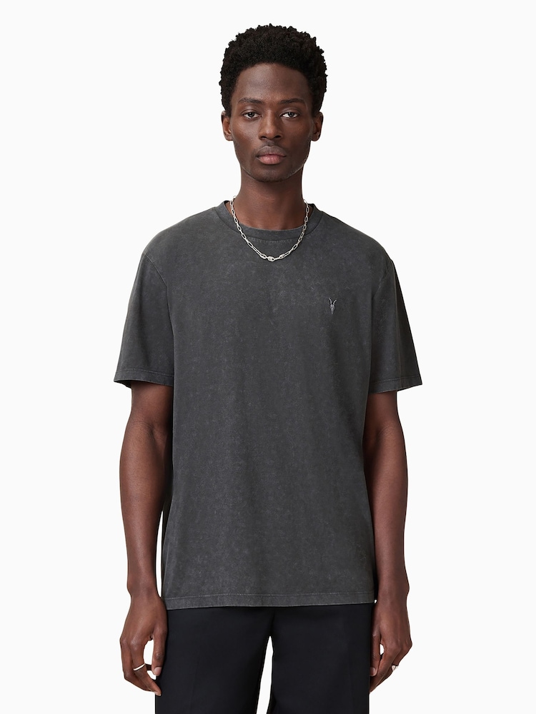 AllSaints Grey Saka Short Sleeve 100% Organic Cotton Crew T-Shirt - Image 1 of 6