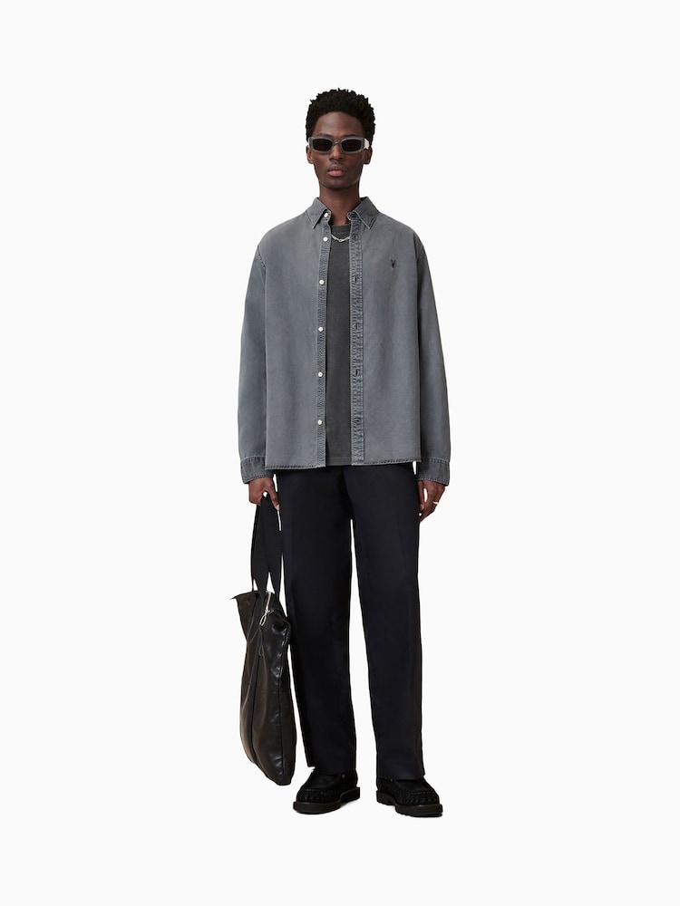 AllSaints Grey Saka Short Sleeve 100% Organic Cotton Crew T-Shirt - Image 2 of 6