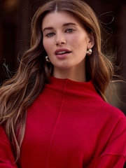 Cherry Red 100% Cashmere N.Premium Roll Edge Jumper - Image 5 of 8