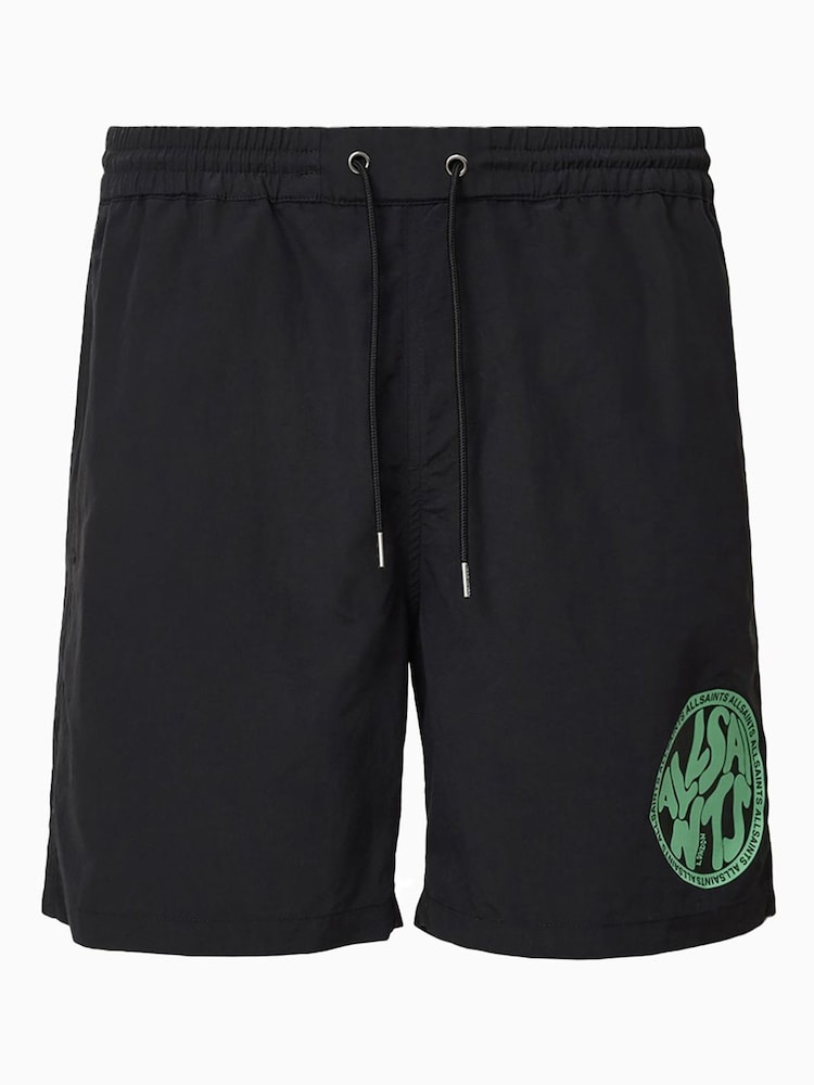 AllSaints Black Distortion Swimshorts - Image 9 of 9