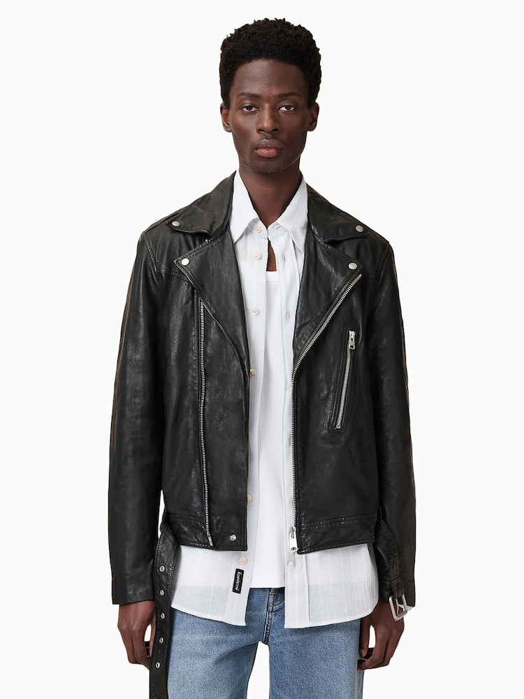 AllSaints Black Comet Biker Jacket - Image 2 of 8
