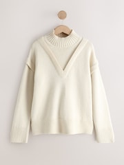 Ecru Cotton/Wool Blend Double Layer Jumper - Image 6 of 8