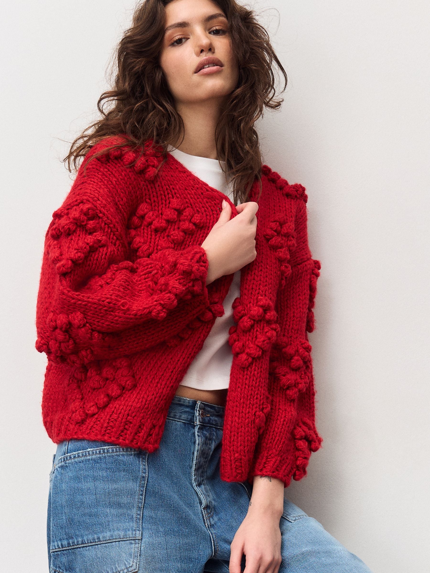 Buy Cherry Red Hand Stitch Heart Detail Cardigan from the Next UK