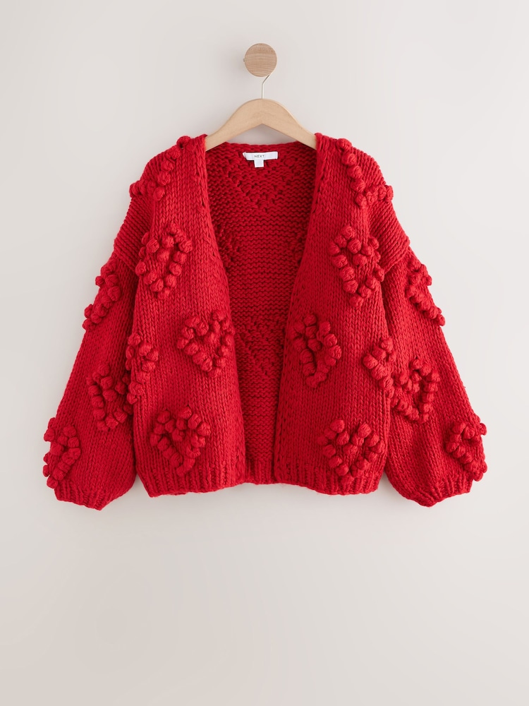 Cherry Red Hand Stitch Heart Detail Cardigan - Image 1 of 3