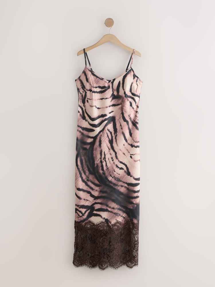 Chocolate Brown Animal Print 2 in 1 Jumper Slip Dress - Image 2 of 4