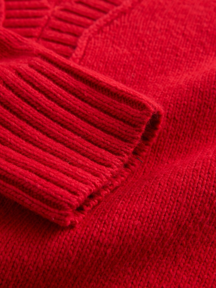 Cherry Red Cotton And Wool Blend Longline V-Neck Jumper - Image 2 of 3 Cherry Red Cotton And Wool Blend Longline V-Neck Jumper - Image 2 of 3