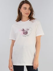 Brands In White Women Boyfriend Fit Disney Mickey Mouse 3 Heads 100% Cotton T-Shirt - Image 1 of 4