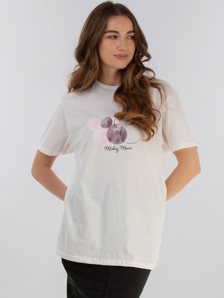 Brands In White Women Boyfriend Fit Disney Mickey Mouse 3 Heads 100% Cotton T-Shirt - Image 2 of 4