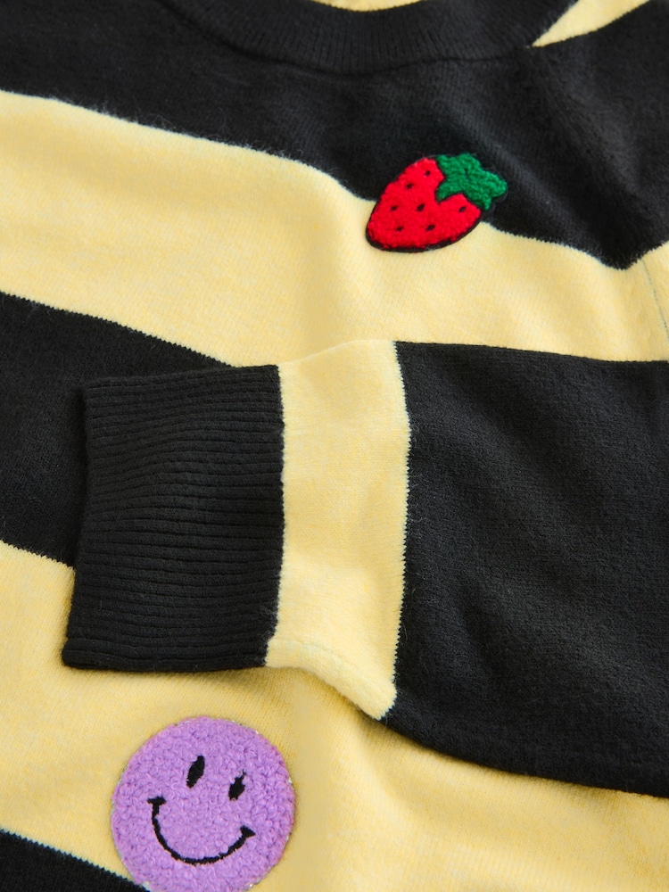 Yellow/Black Stripe Badge Supersoft Crew Neck Long Sleeve Jumper - Image 3 of 3 Yellow/Black Stripe Badge Supersoft Crew Neck Long Sleeve Jumper - Image 3 of 3