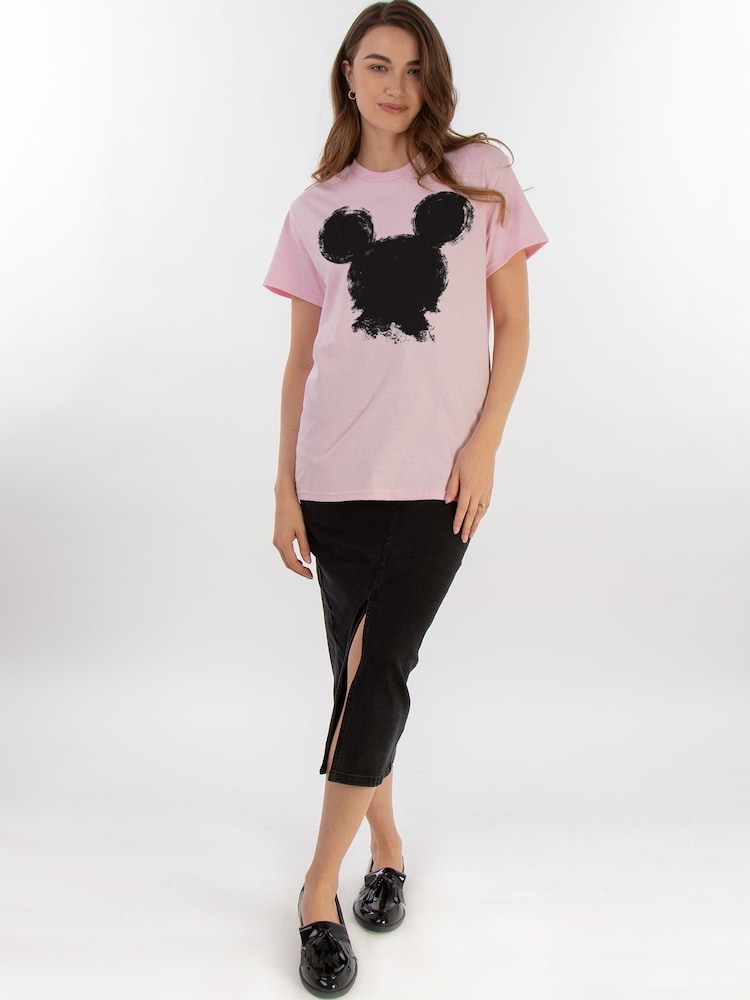 Brands In Pink Women Boyfriend Fit Disney Mickey Mouse Paint Head 100% Cotton T-Shirt - Image 2 of 5 Brands In Pink Women Boyfriend Fit Disney Mickey Mouse Paint Head 100% Cotton T-Shirt - Image 2 of 5