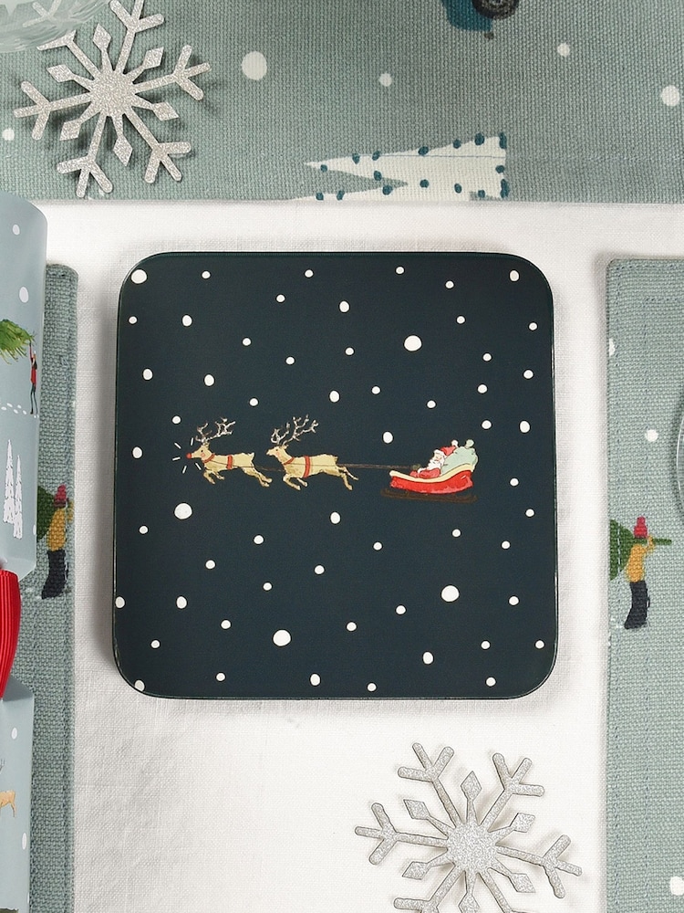 Sophie Allport Midnight Blue Home for Christmas Coasters Set of 4 - Image 1 of 2 Sophie Allport Midnight Blue Home for Christmas Coasters Set of 4 - Image 1 of 2