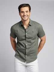 U.S. Polo Assn. Green Mens Linen Blend Short Sleeve Shirt - Image 1 of 7