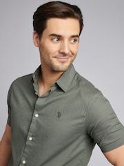 U.S. Polo Assn. Green Mens Linen Blend Short Sleeve Shirt - Image 2 of 7