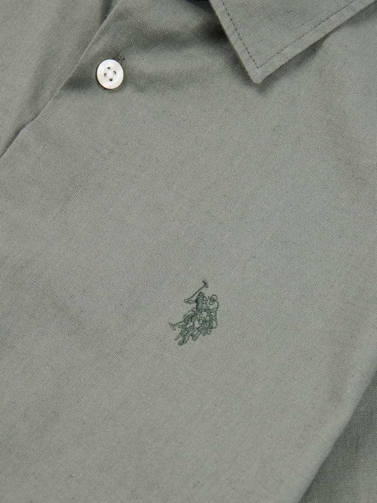 U.S. Polo Assn. Green Mens Linen Blend Short Sleeve Shirt - Image 7 of 7
