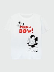 Brands In White Girls Disney Minnie Mouse Peek A Bow 100% Cotton T-Shirt - Image 3 of 4