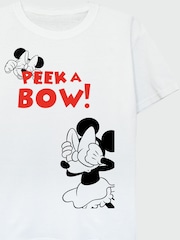 Brands In White Girls Disney Minnie Mouse Peek A Bow 100% Cotton T-Shirt - Image 4 of 4