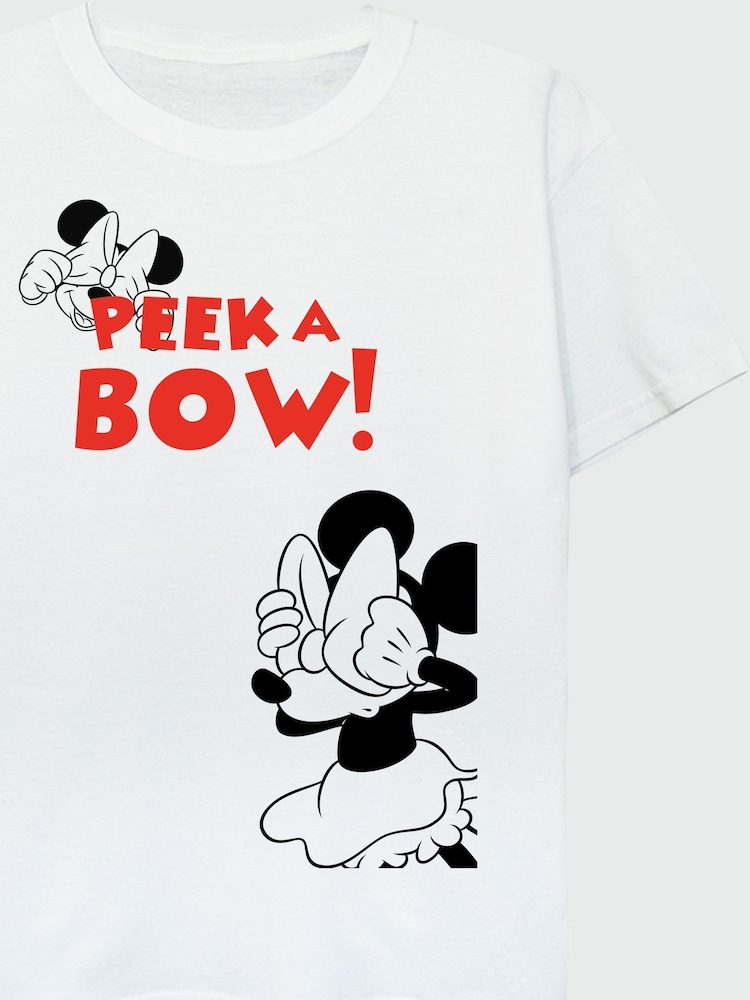 Brands In White Girls Disney Minnie Mouse Peek A Bow 100% Cotton T-Shirt - Image 4 of 4