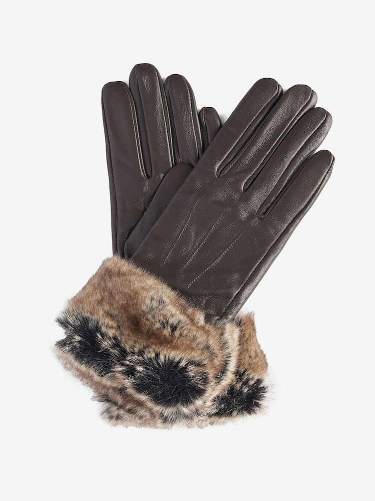 Barbour® Brown Faux Fur Trimmed Leather Gloves - Image 1 of 4