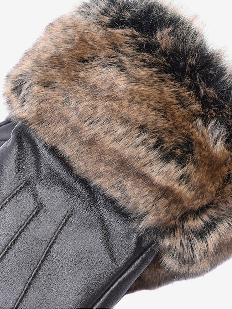 Barbour® Brown Faux Fur Trimmed Leather Gloves - Image 2 of 4