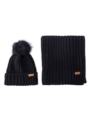 Negro - Barbour® Saltburn Pom Beanie Hat & Scarf Gift Box Set - Imagen 2 de 7