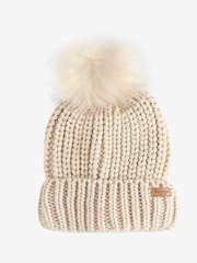 Barbour® Cream Saltburn Pom Beanie Hat & Scarf Gift Box Set - Image 3 of 6