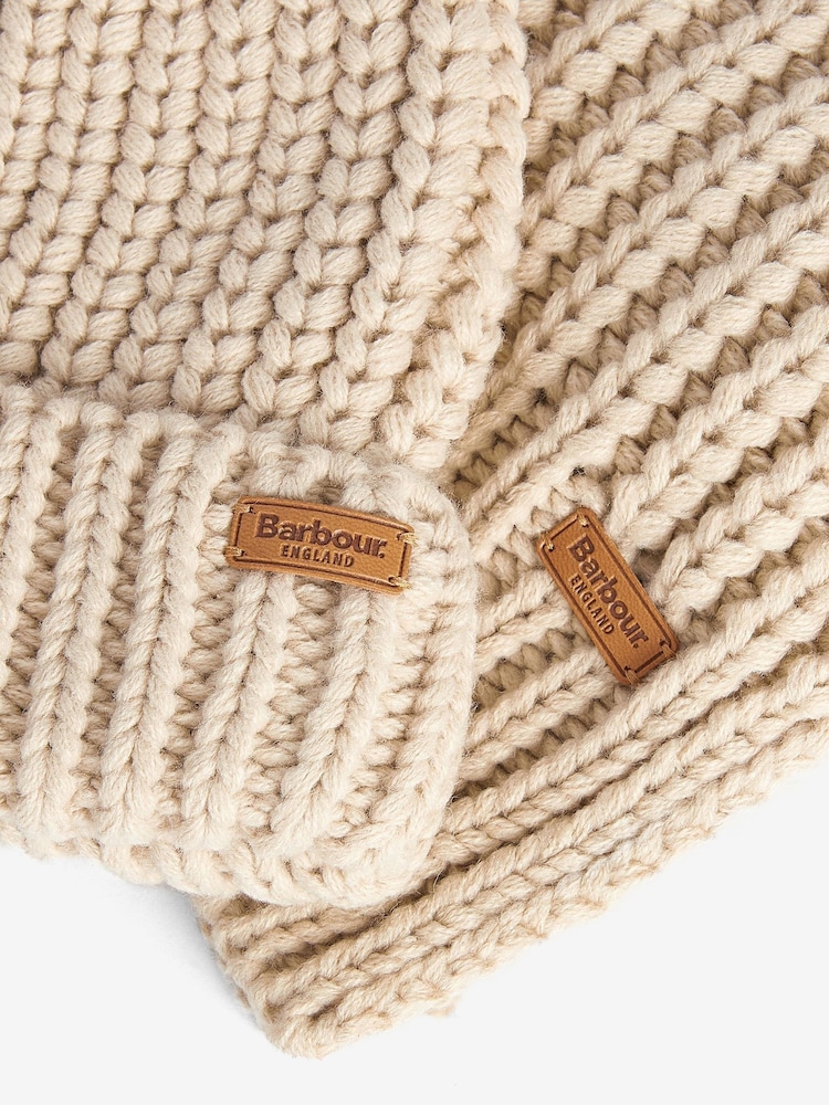 Barbour® Cream Saltburn Pom Beanie Hat & Scarf Gift Box Set - Image 6 of 6