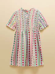 Joules Girls' Gracie Multi Stripe Short Sleeve Shirred Dress - Image 2 of 5