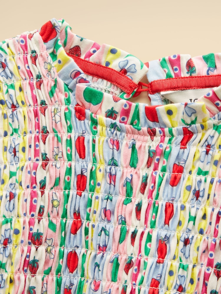 Joules Girls' Gracie Multi Stripe Short Sleeve Shirred Dress - Image 5 of 5