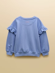 Joules Girls' Blue Frill Sleeve Crew Neck Sweatshirt - Image 2 of 4