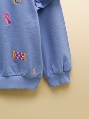 Joules Girls' Blue Frill Sleeve Crew Neck Sweatshirt - Image 3 of 4