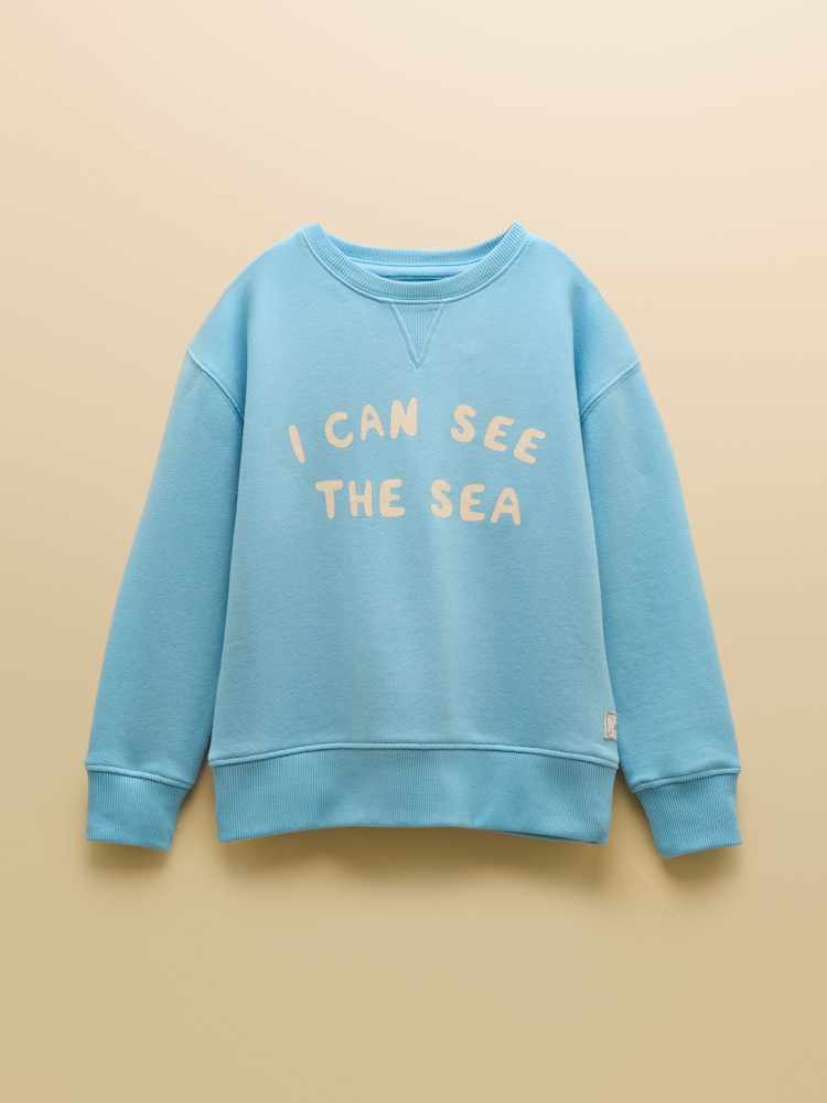 Joules Kids' Sundaze Light Blue Slogan Crew Neck Sweatshirt - Image 1 of 4